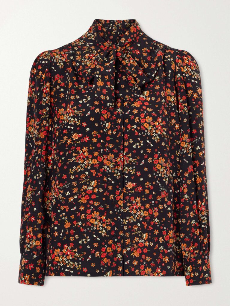 Floral-print silk-crepe shirt