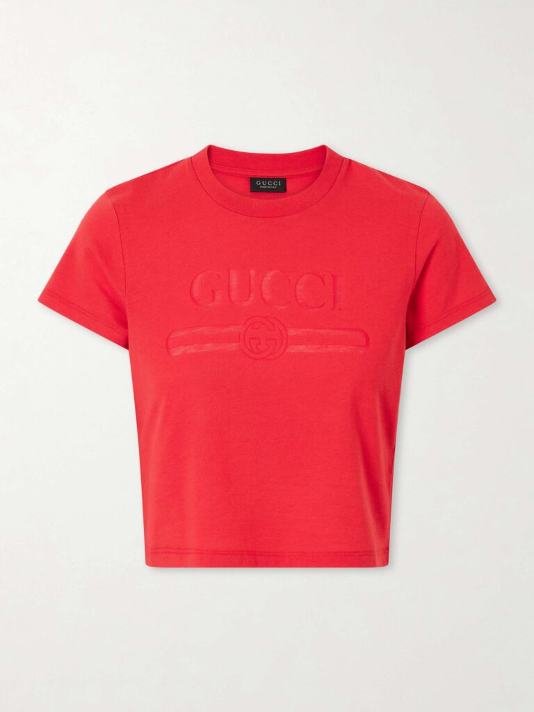 Logo-print cropped cotton-blend T-shirt