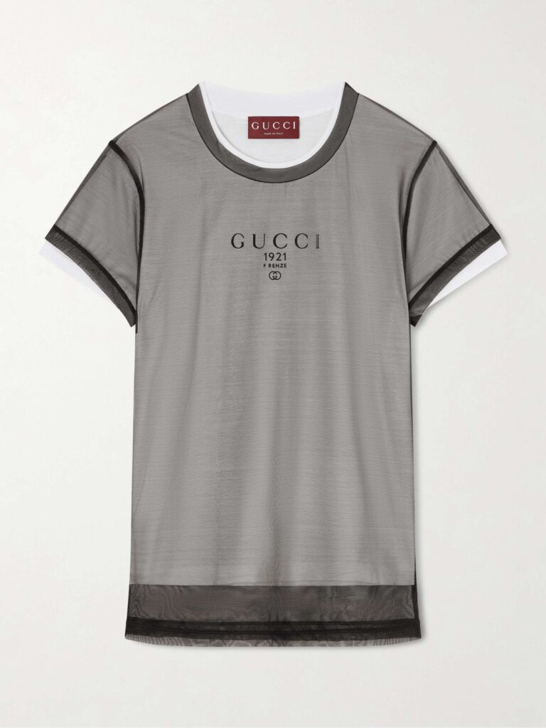 Layered printed tulle and cotton and modal-blend jersey T-shirt
