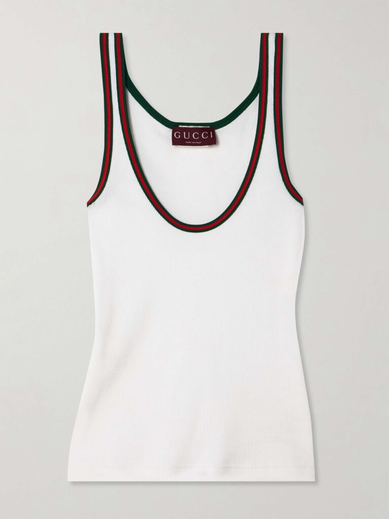 Webbing-trimmed ribbed stretch-cotton jersey tank
