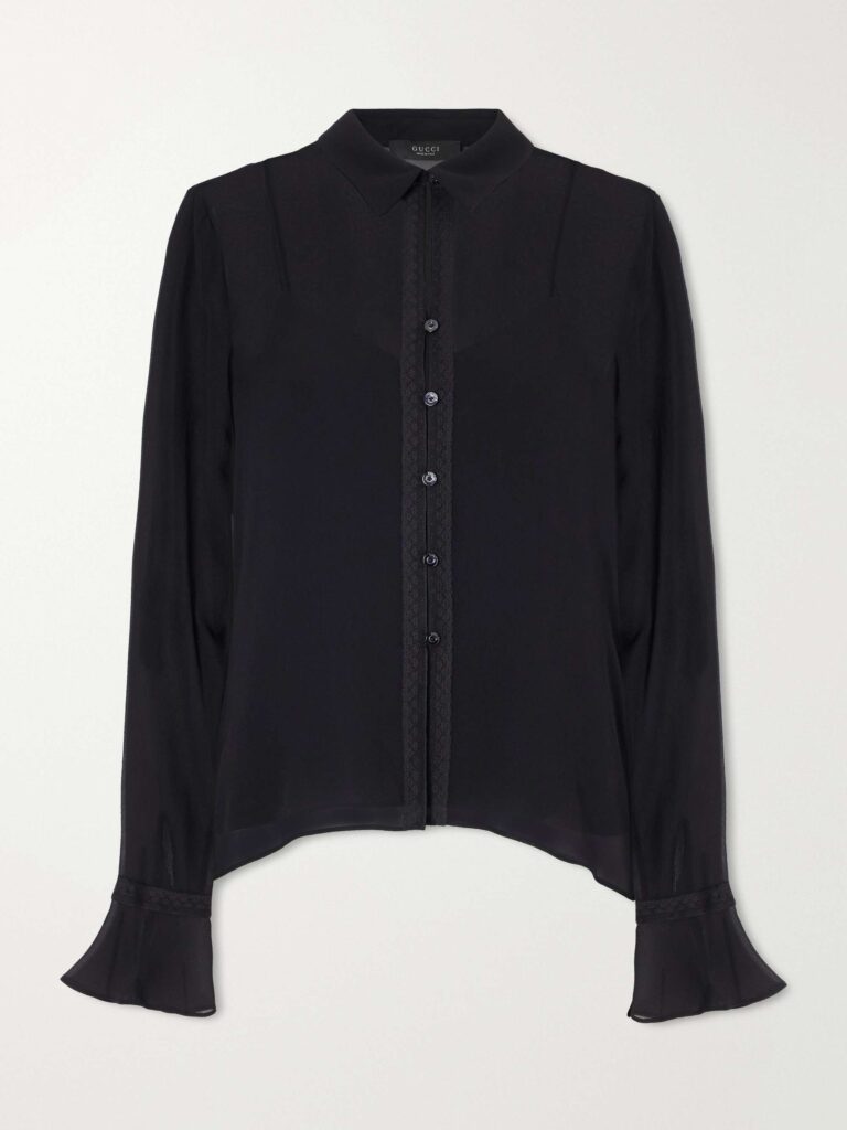 Lace-trimmed silk-crepe shirt
