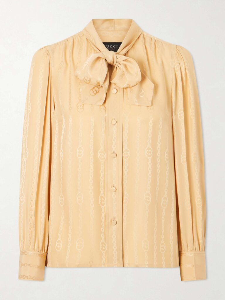Tie-detailed logo-jacquard silk shirt