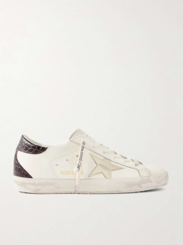 Super-Star distressed metallic and croc-effect leather sneakers