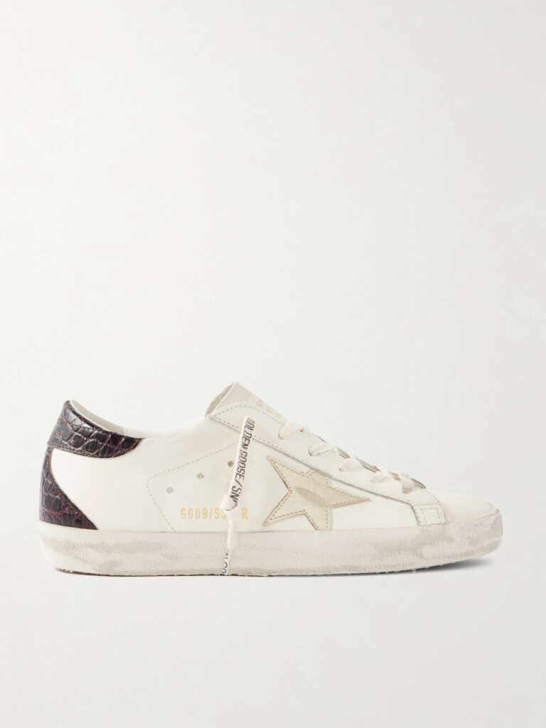 Super-Star distressed metallic and croc-effect leather sneakers