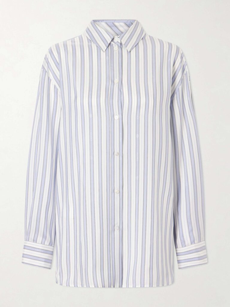 Striped logo-jacquard silk shirt