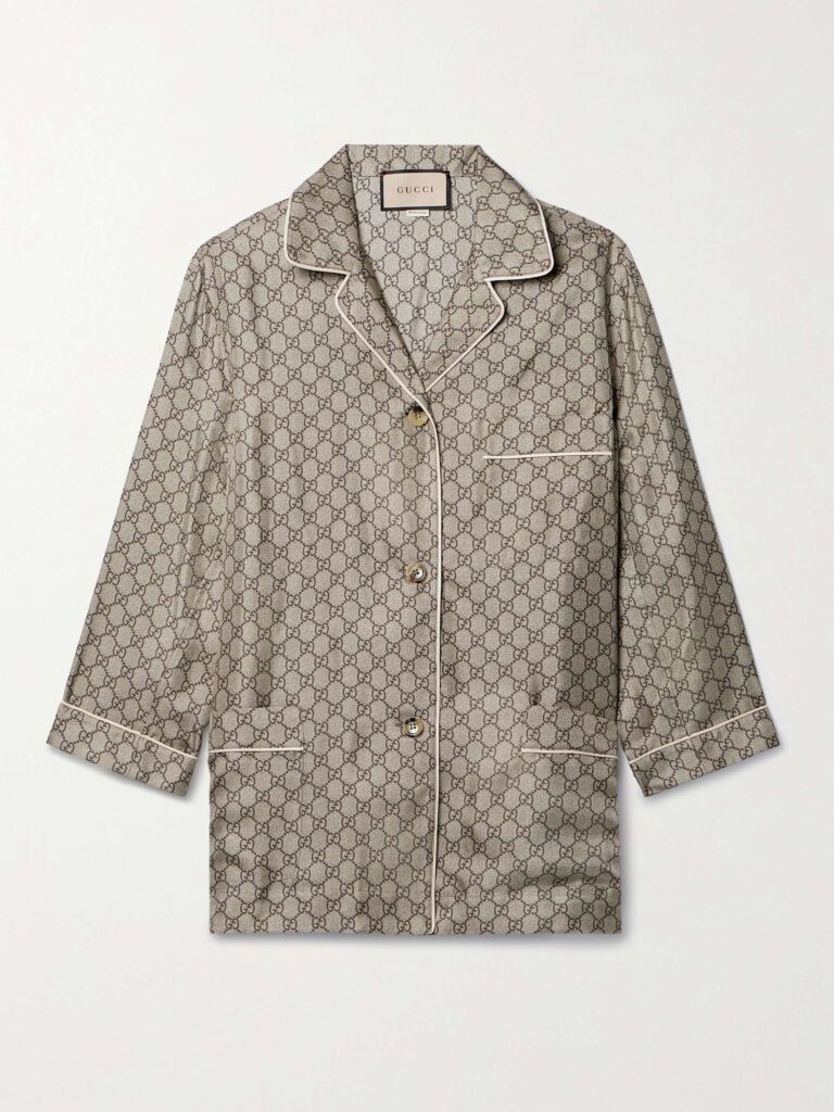 Silk-satin jacquard shirt