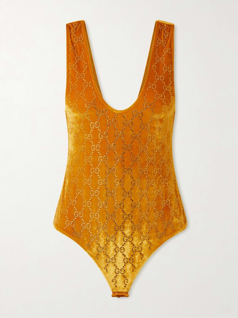Crystal-embellished chenille bodysuit