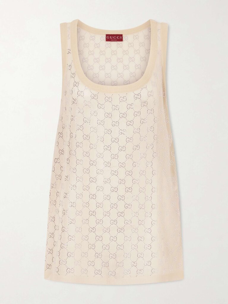 Crystal-embellished knitted silk top