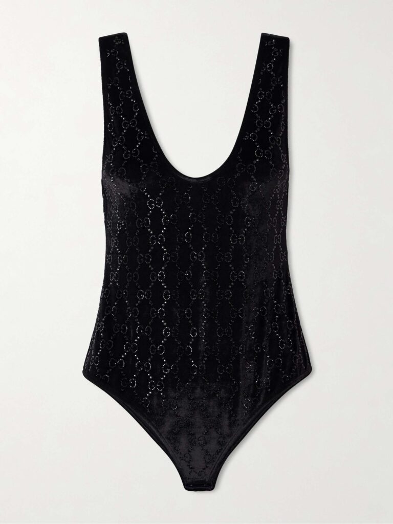 Crystal-embellished chenille-jacquard bodysuit