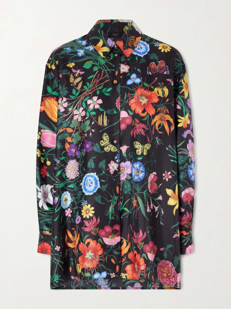 Floral-print silk-twill shirt