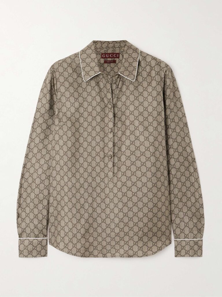 Monogram-print silk-satin shirt
