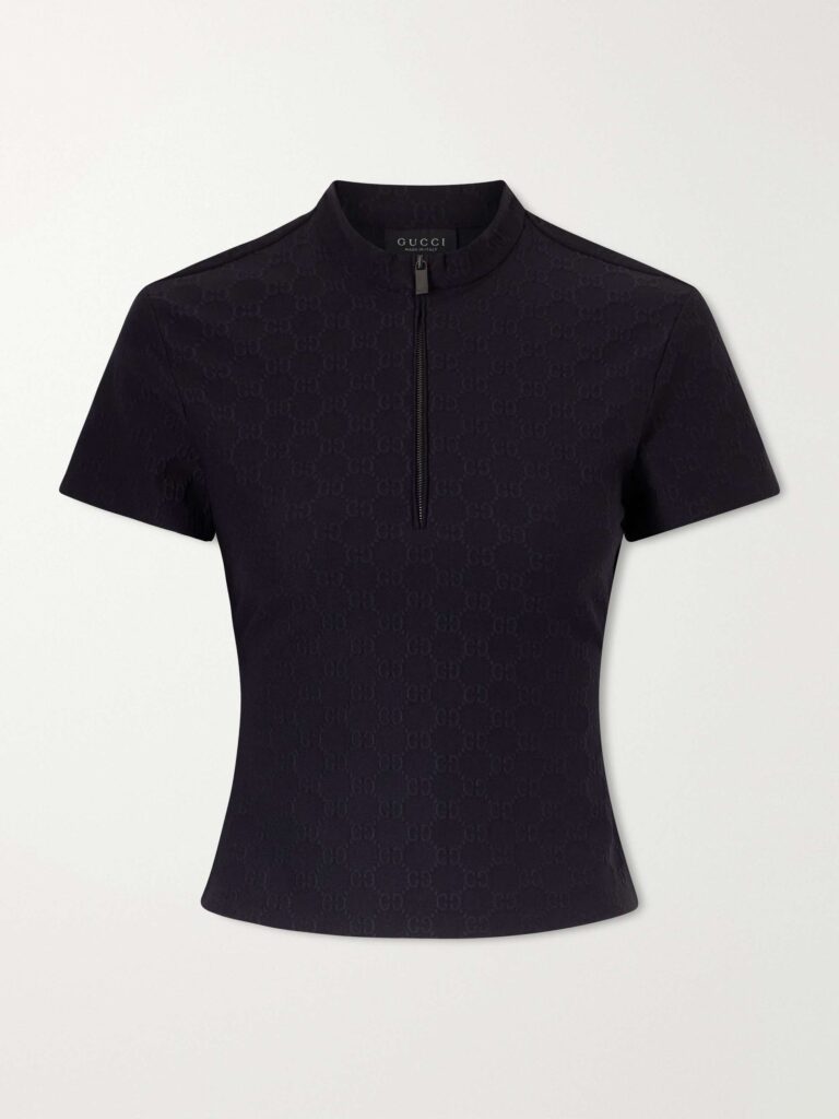 Jacquard-knit half-zip T-shirt
