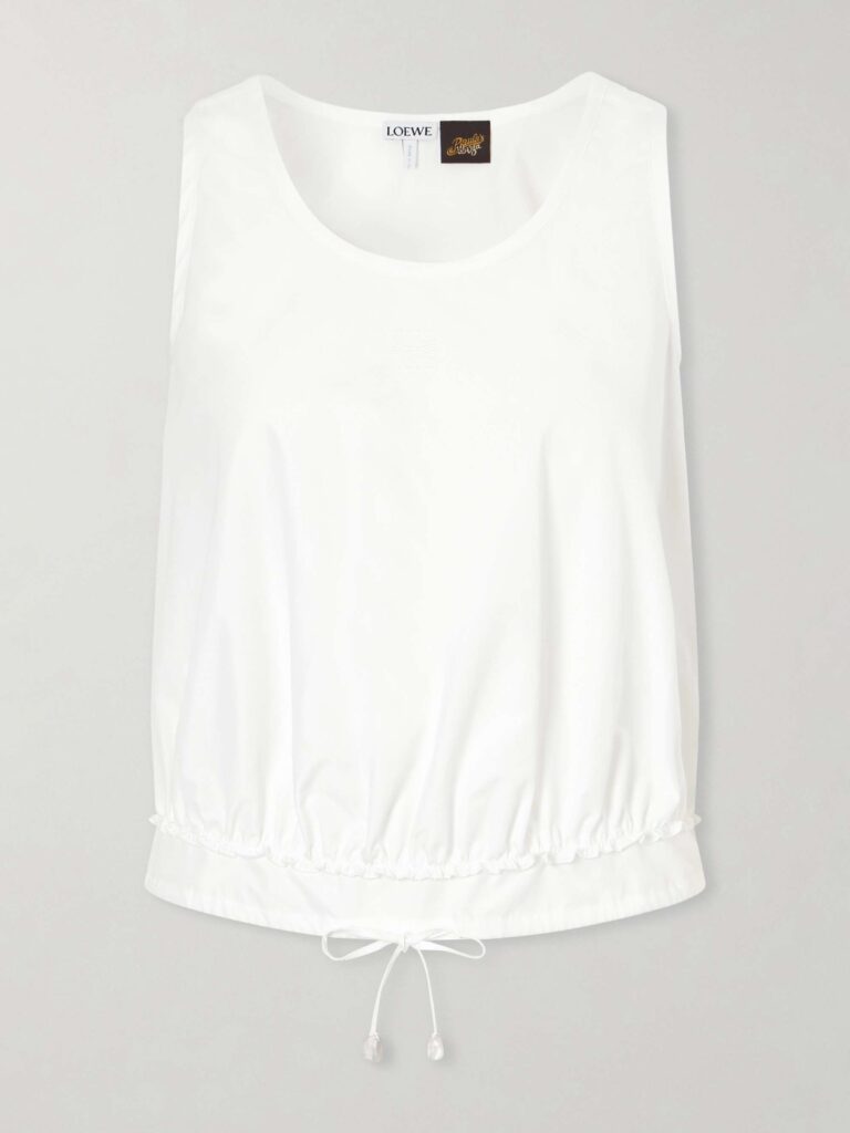 + Paula's Ibiza Anagram appliquéd cotton-popeline top