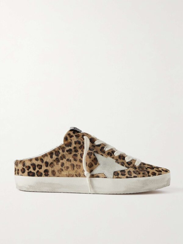 Super-Star Sabot distressed leopard-print calf hair slip-on sneakers