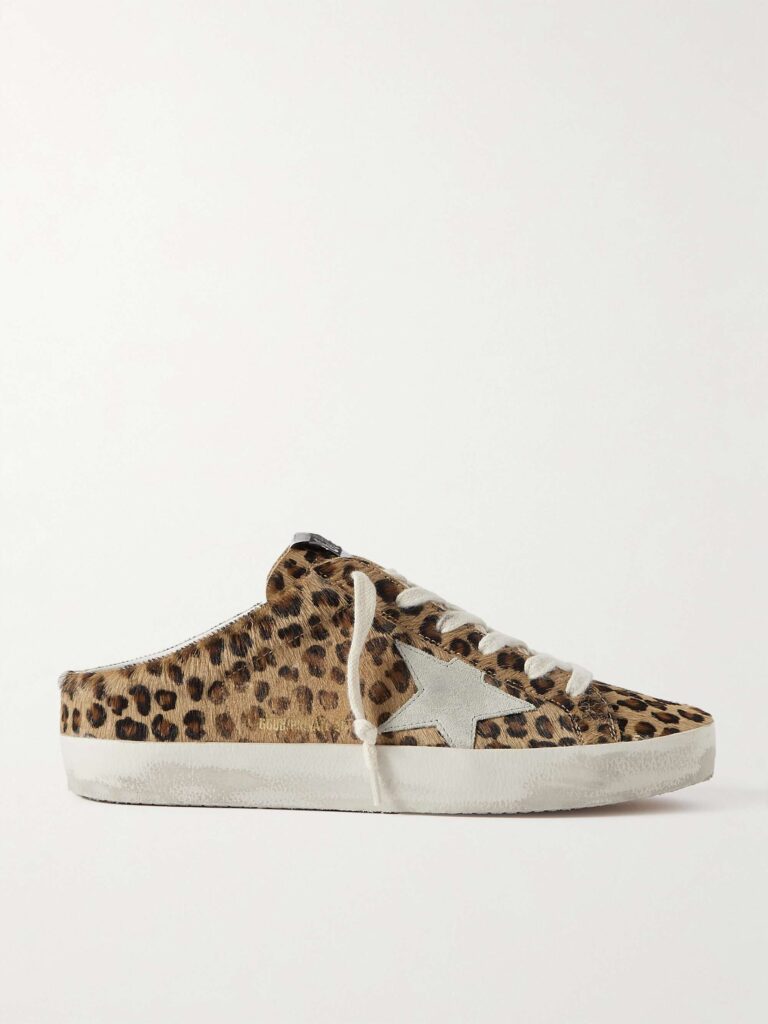 Super-Star Sabot distressed leopard-print calf hair slip-on sneakers
