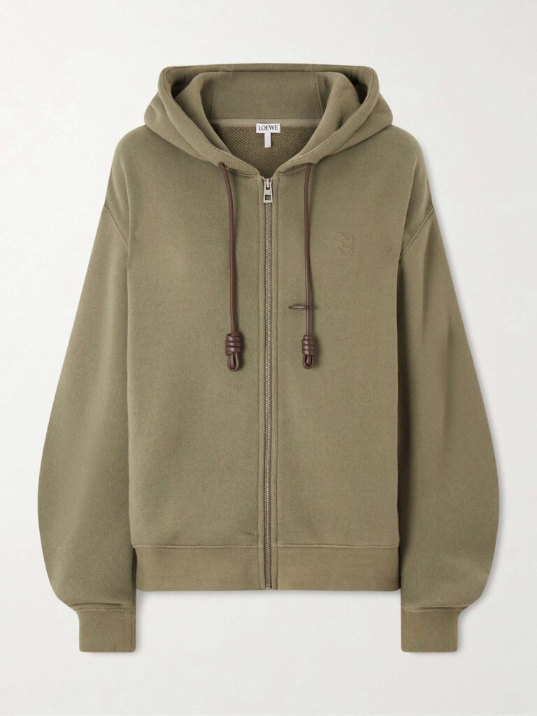 Flamenco leather-trimmed cotton-blend jersey hoodie