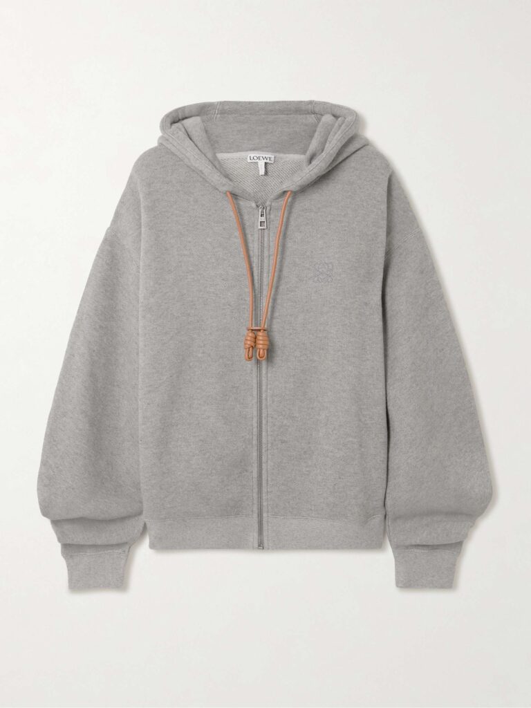 Flamenco leather-trimmed cotton-blend jersey hoodie