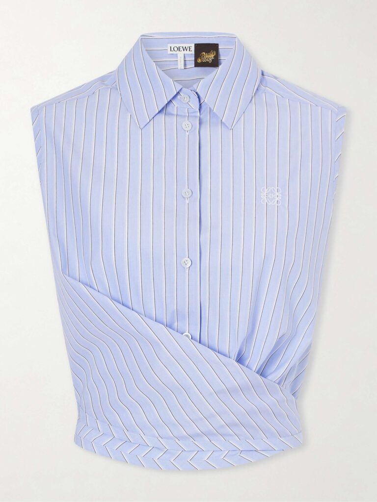 + Paula's Ibiza Anagram appliquéd striped cotton-popeline top