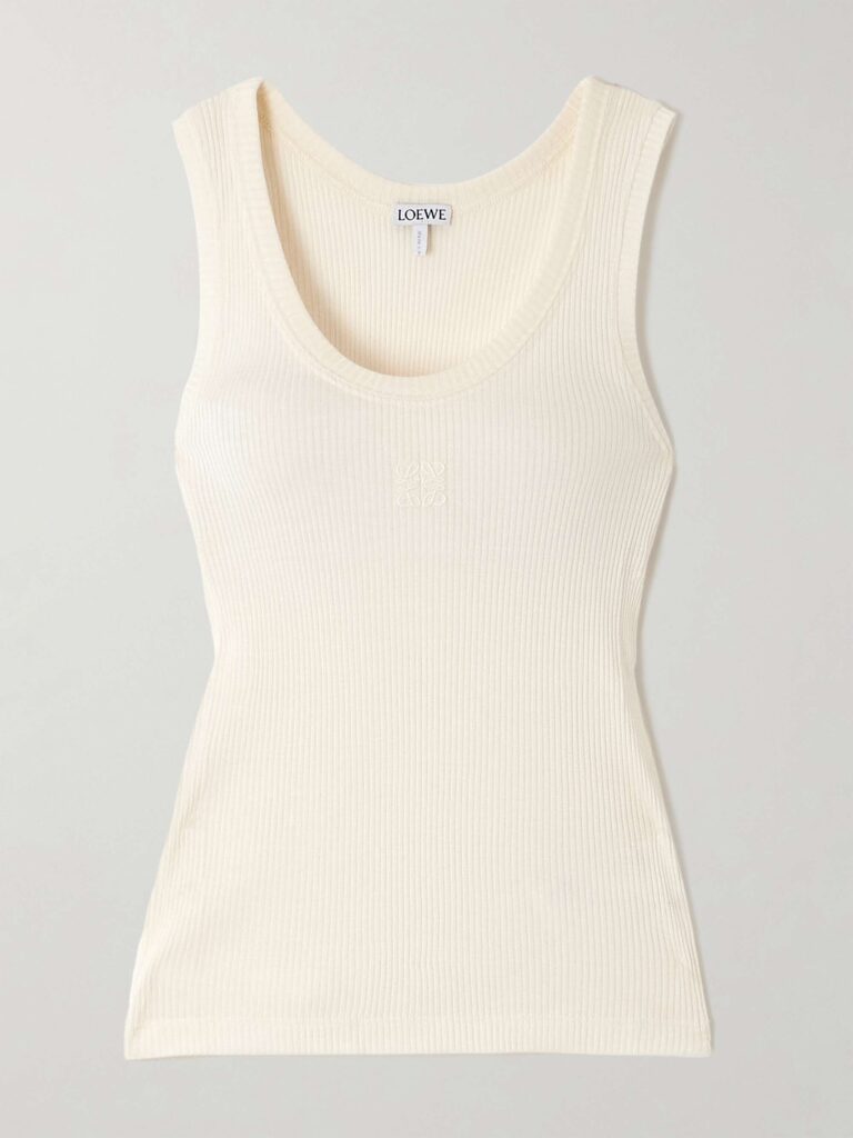 Anagram embroidered ribbed silk-jersey tank