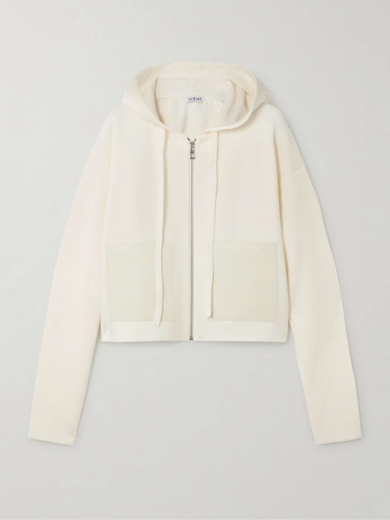 Leather-trimmed wool-blend hoodie