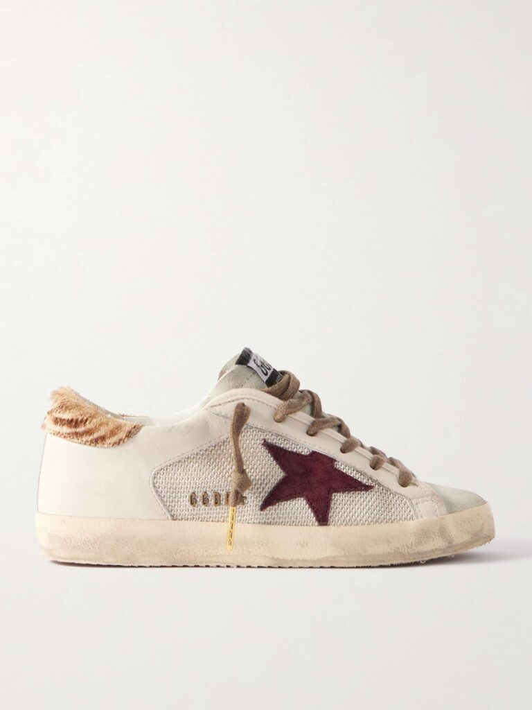 Super-Star calf hair and suede-trimmed mesh and distressed leather sneakers