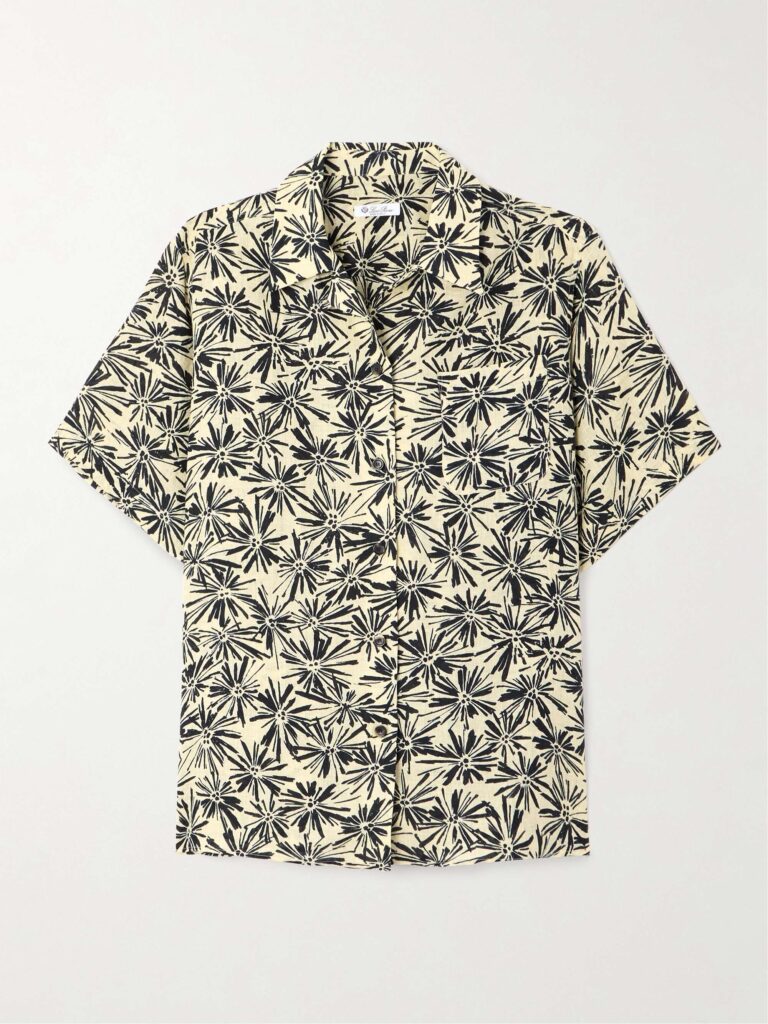 Floral-print linen shirt