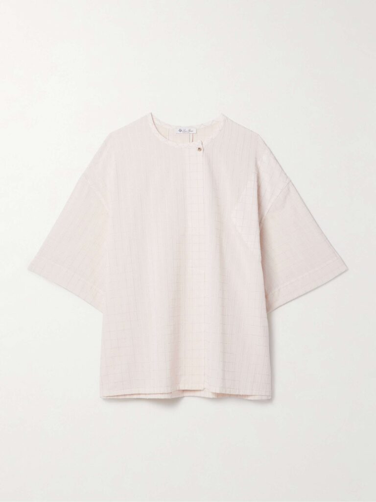 Checked metallic cotton-blend voile blouse