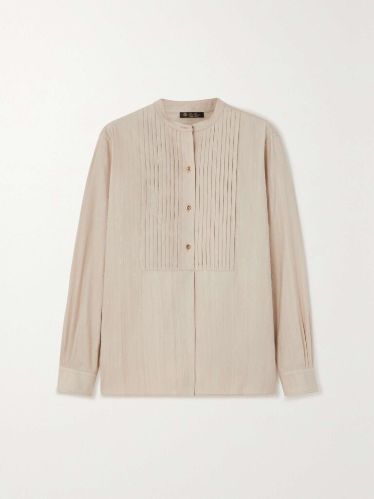Jalia pintucked crinkled-silk blouse