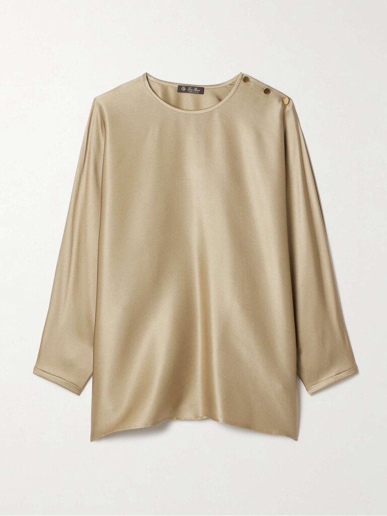 Button-detailed silk-satin top