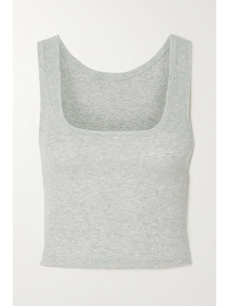 Cotton Collection cropped ribbed cotton-blend jersey tank - Light Heather Grey