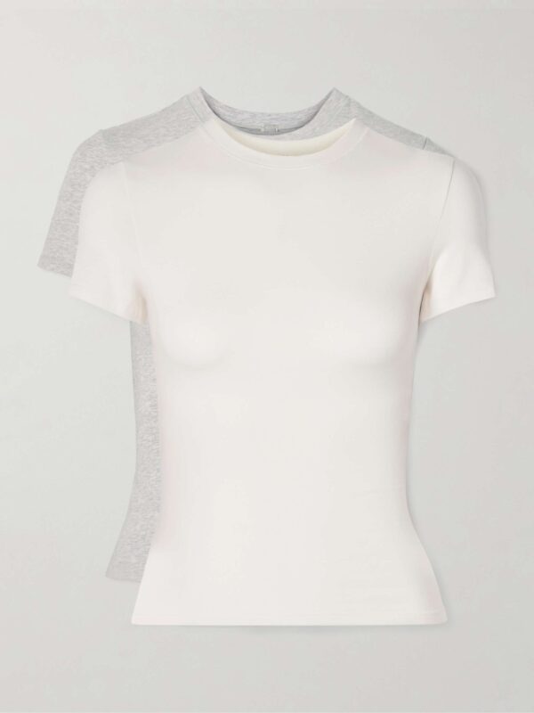 Set of two stretch-cotton jersey T-shirts - Light Heather Grey, Marble