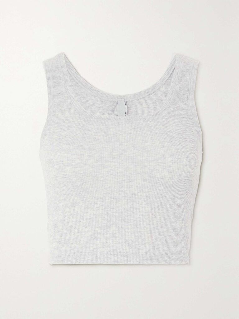 Ribbed cotton-blend jersey tank - Light Heather Grey