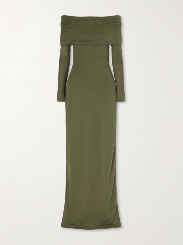 Off-shoulder cotton-blend maxi dress