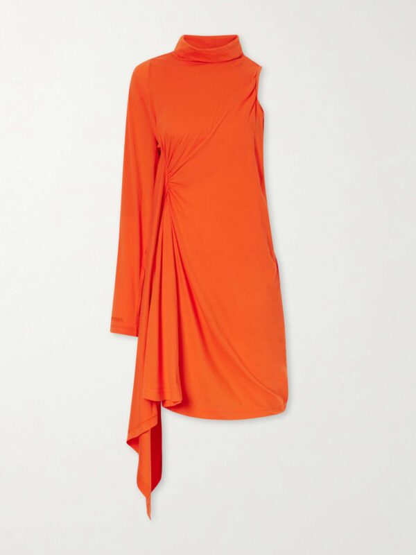 Draped one-sleeve cotton-jersey mini dress