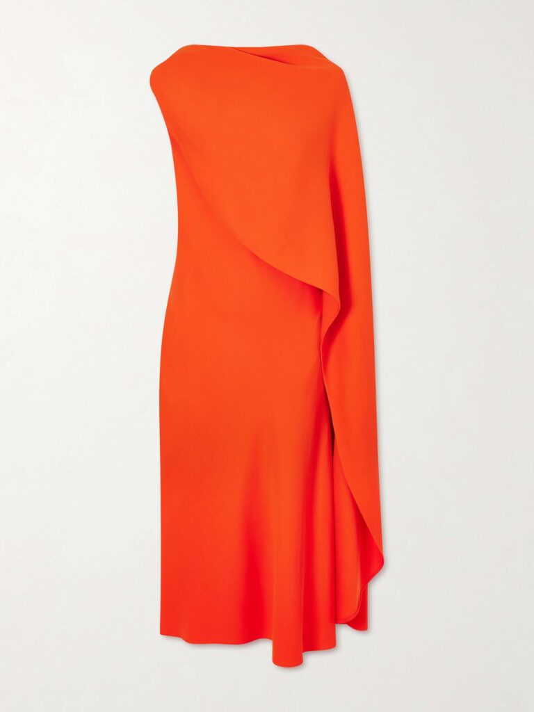 Cape-effect draped wool and silk-blend crepe midi dress