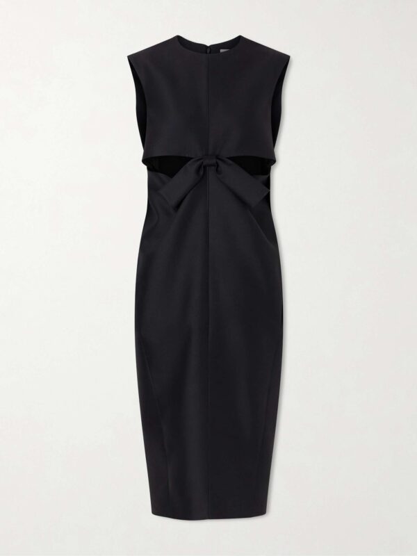 Cutout draped wool and silk-blend midi dress