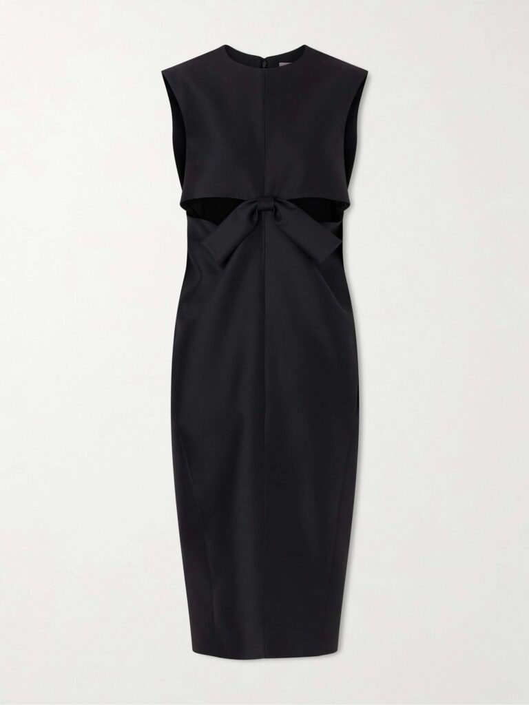 Cutout draped wool and silk-blend midi dress