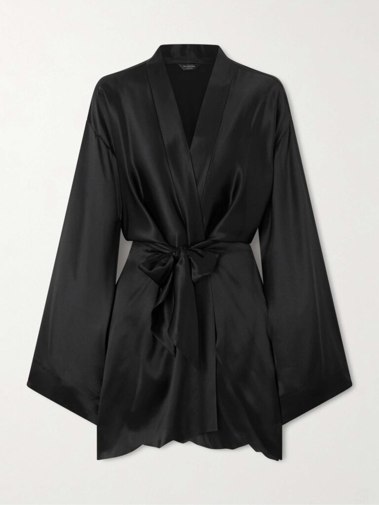 Belted silk-satin mini wrap dress