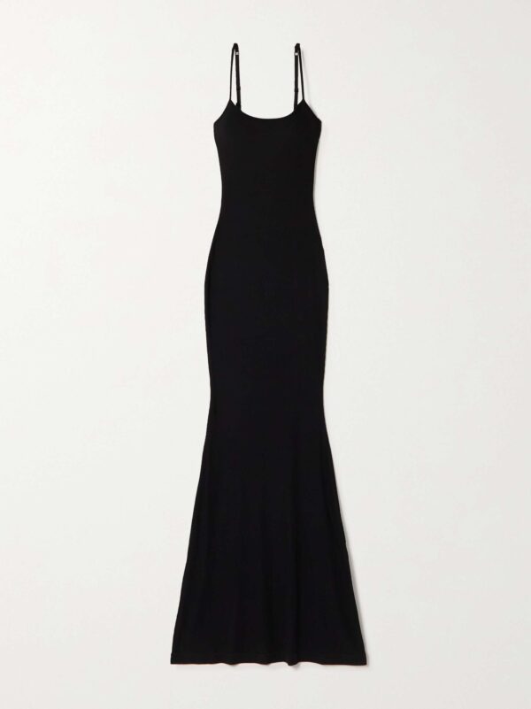Soft Lounge Ribbed Long stretch-modal slip dress - Onyx