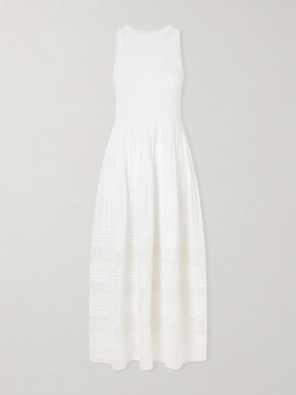 Crochet-trimmed ribbed cotton-blend maxi dress