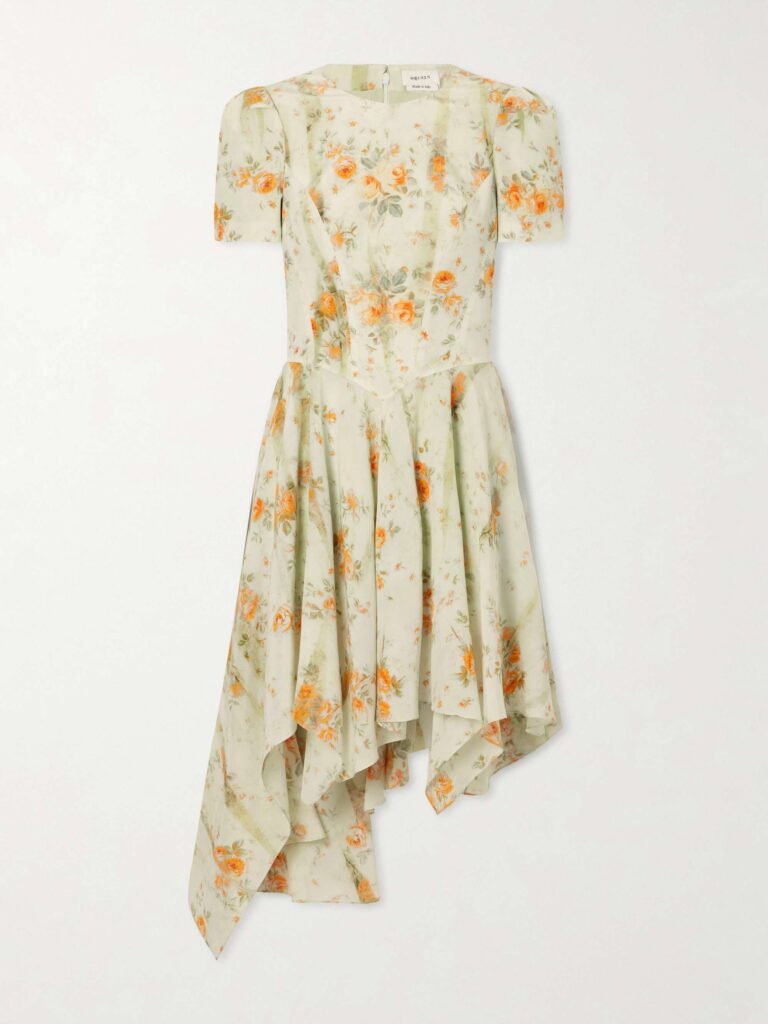 Asymmetric floral-print silk-crepe de chine mini dress