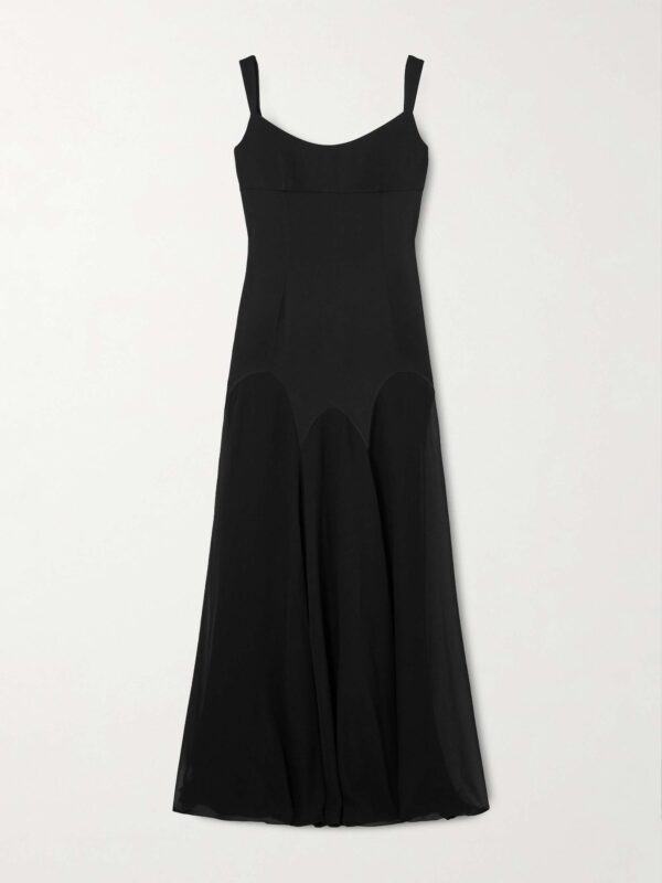 Paneled satin-crepe gown