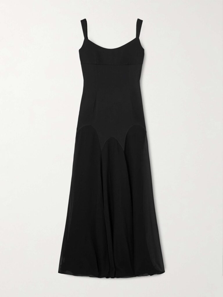 Paneled satin-crepe gown
