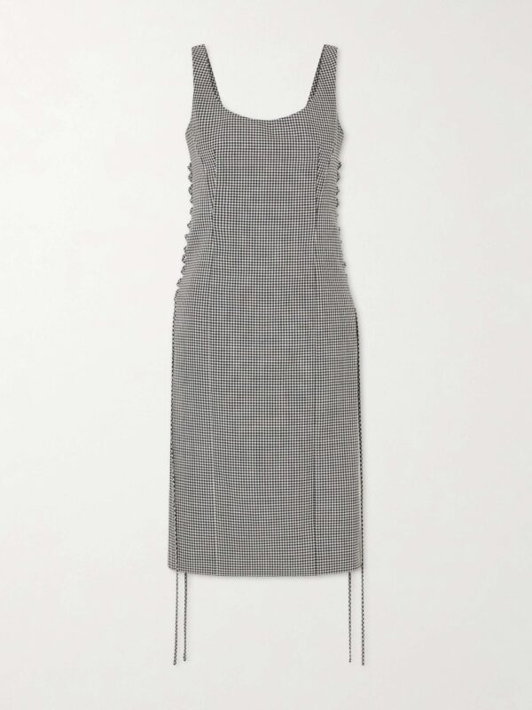 Checked corseted wool midi dress