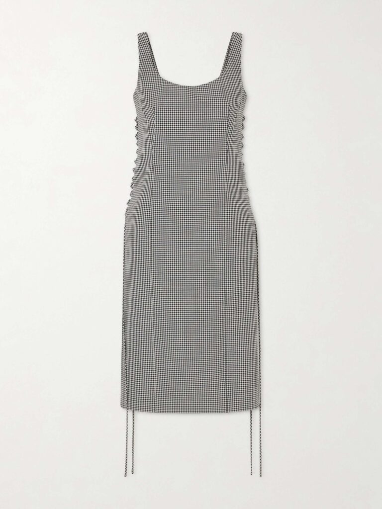 Checked corseted wool midi dress