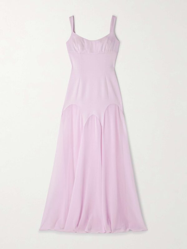 Paneled satin-crepe gown