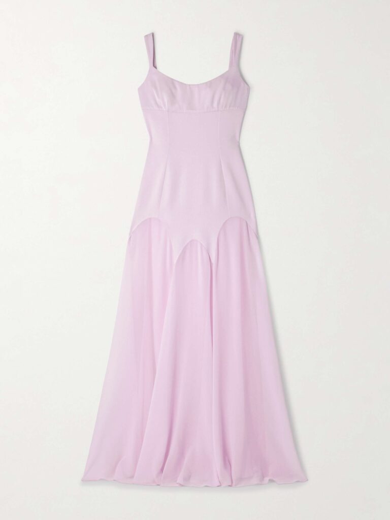 Paneled satin-crepe gown