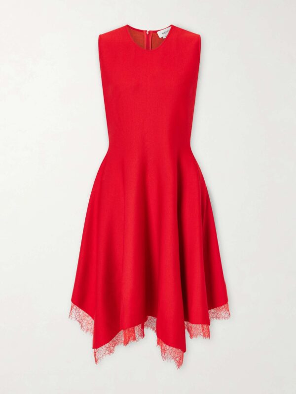 Lace-trimmed jersey midi dress