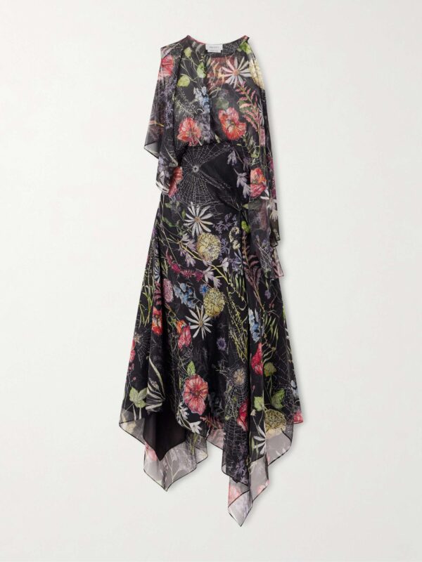 Ruffled floral-print silk-chiffon midi dress