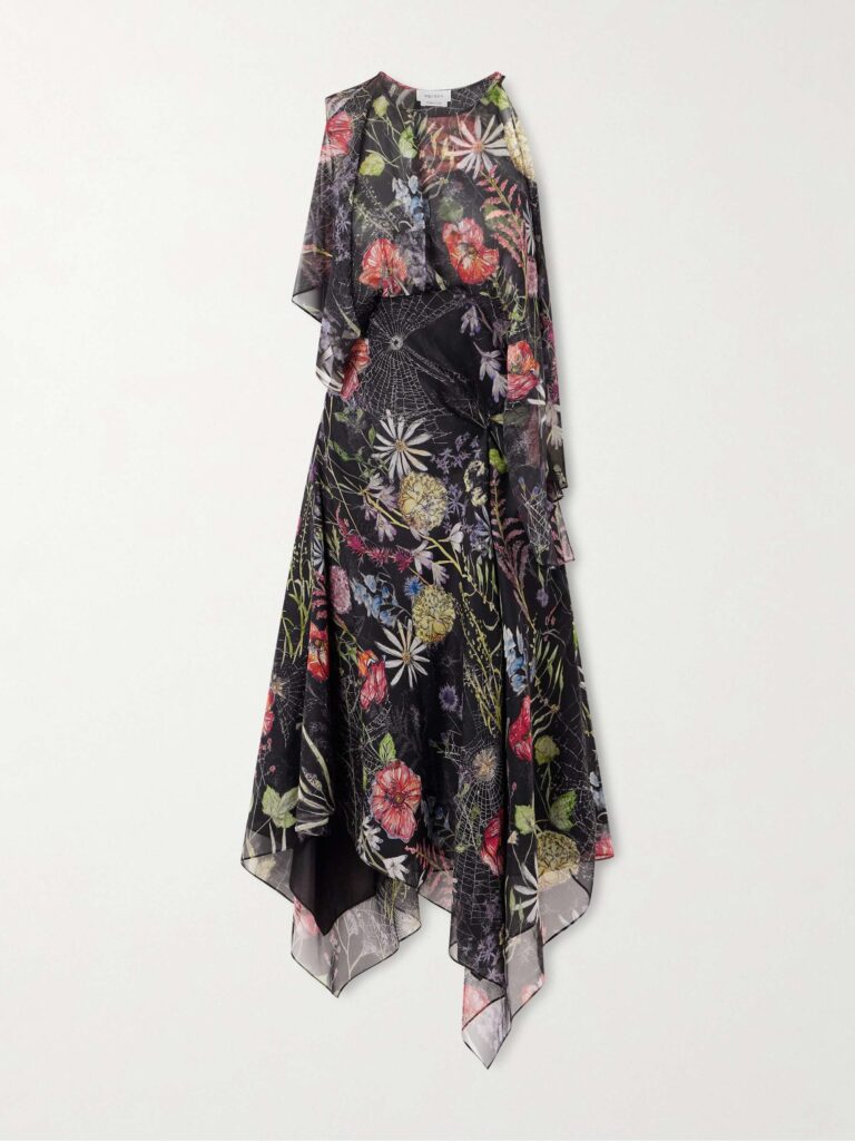 Ruffled floral-print silk-chiffon midi dress